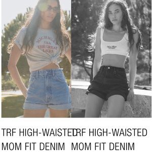 Zara TRF High Waisted Mom Fit Denim Short in color Black. Size 28.